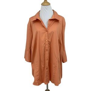 Lane Bryant Button Up Shirt Plus Size 26/28 Peach Mid Sleeves Cotton Stretch
